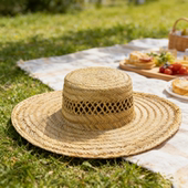 春夏新款 手工镂空编织大檐空心草平顶帽户外遮阳防晒沙滩平顶草帽