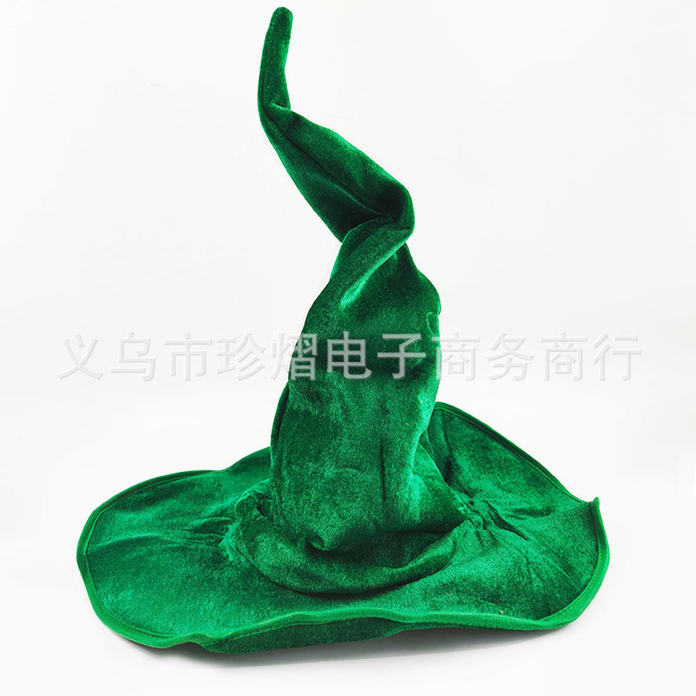 万圣节女巫扭扭帽黑色绒布褶皱巫婆帽派对装扮巫师头饰魔法师帽子