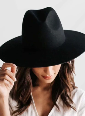 欧美秋冬季大檐毡帽桃心顶时尚休闲平沿礼帽男女英伦仿呢料爵士帽