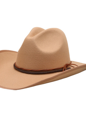 欧美复古羊毛呢皮带大檐爵士帽 户外旅游休闲百搭女士大檐爵士帽