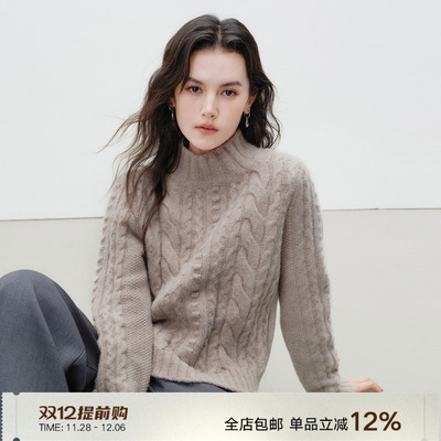 Next Weekend「暖冬」复古绞花针织衫女秋冬半高领羊毛毛衣