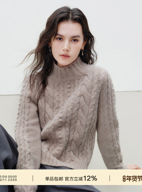 Next Weekend「暖冬」复古绞花针织衫女秋冬半高领羊毛毛衣