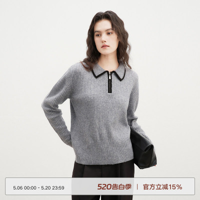 Next Weekend落叶如诗「乌桕」拉链套头全羊毛针织毛衣
