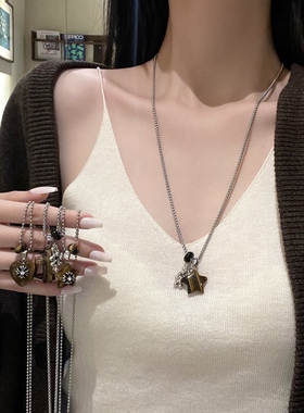 虎眼石吊坠项链女秋冬轻奢