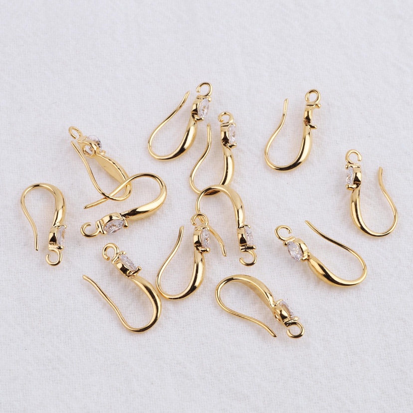 镶嵌锆石耳钩耳勾18K真金电镀铜耳环钩精美耳钩半成品diy手工配件