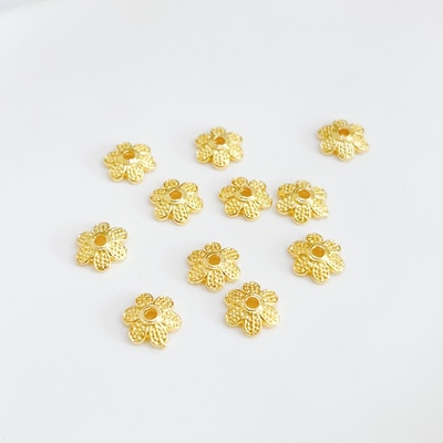保色18K包金六瓣花托隔片配件DIY水晶手链项链圆珠饰品金色花帽8m
