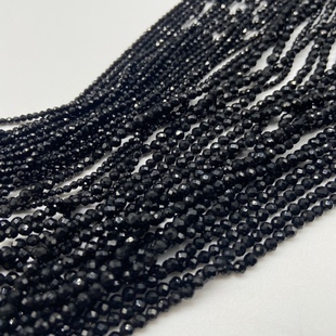 2mm黑尖晶石圆形切面散珠串珠diy手链配件材料锁骨链项链 半成品