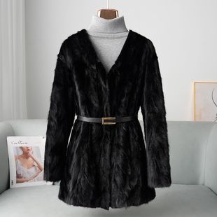 2025冬季 V领皮草轻奢显瘦 貂皮大衣真貂水貂毛外套裘皮拼貂中长款
