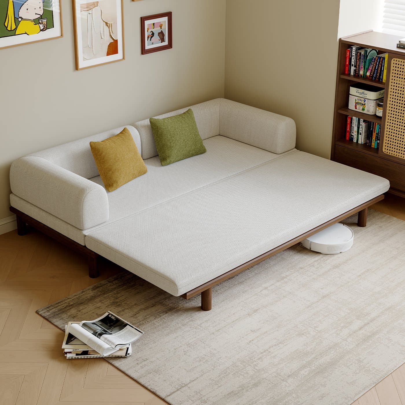 司朴实木沙发床小户型胡桃色客厅卧室原木2026新款中古风民宿酒店