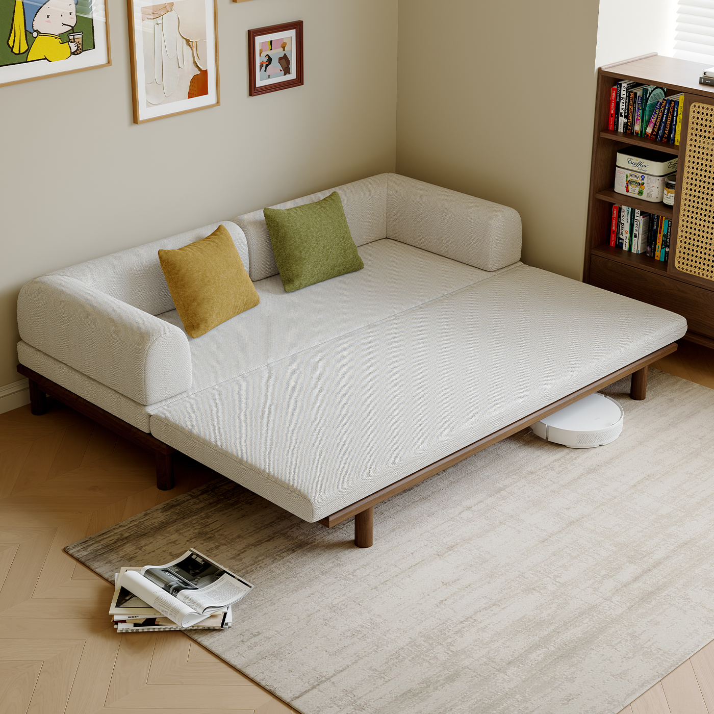 司朴实木沙发床小户型胡桃色客厅卧室原木2025新款中古风民宿酒店