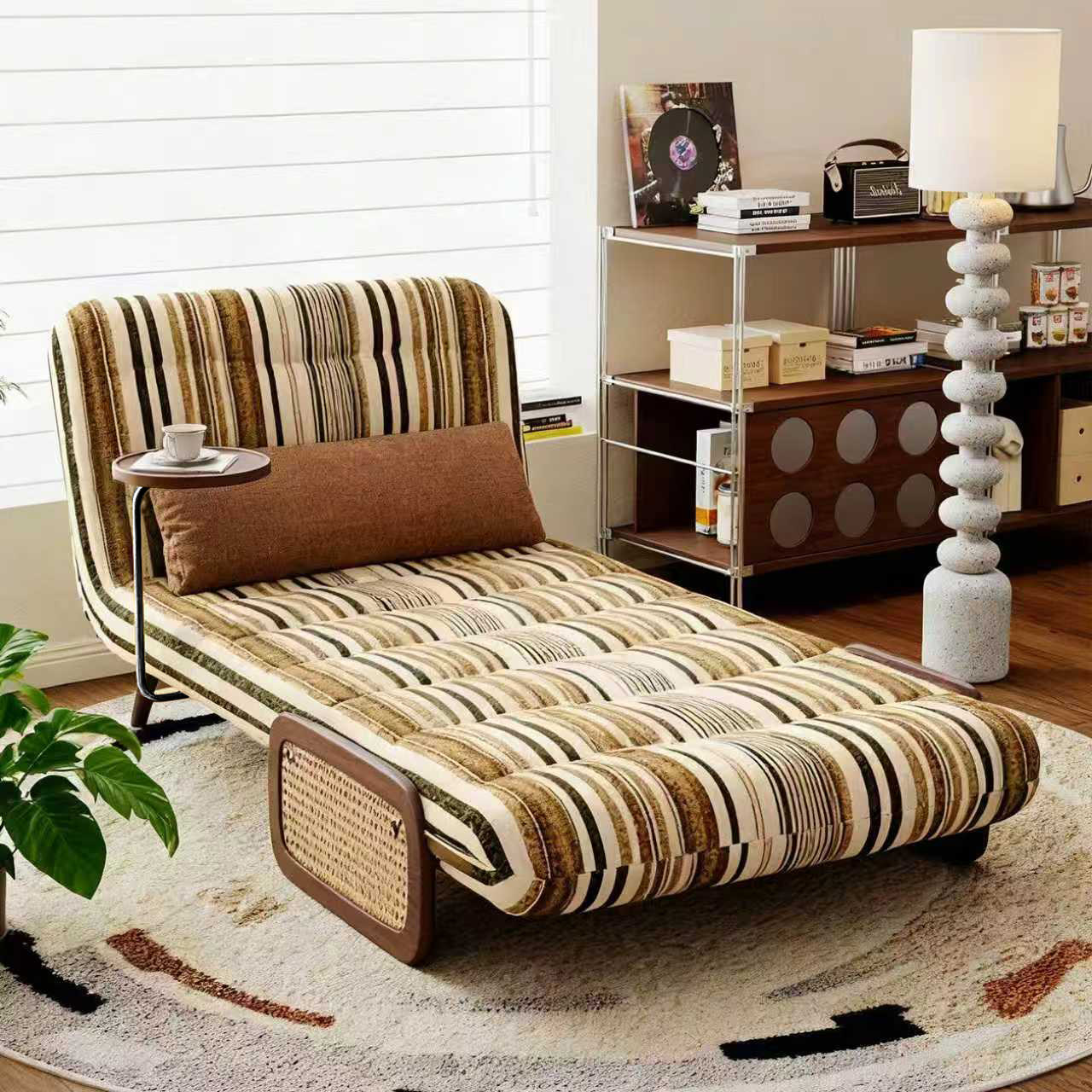 司朴复古风卢卡斯沙发床小户型客厅拼色条纹单双人休闲折叠沙发椅