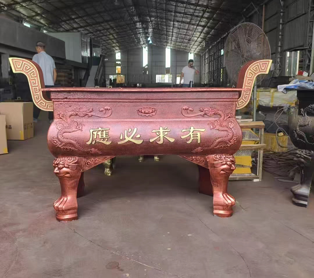 寺庙铸铁大香炉四方鼎长方形生铁祠堂室内外道观景区家用插香供奉