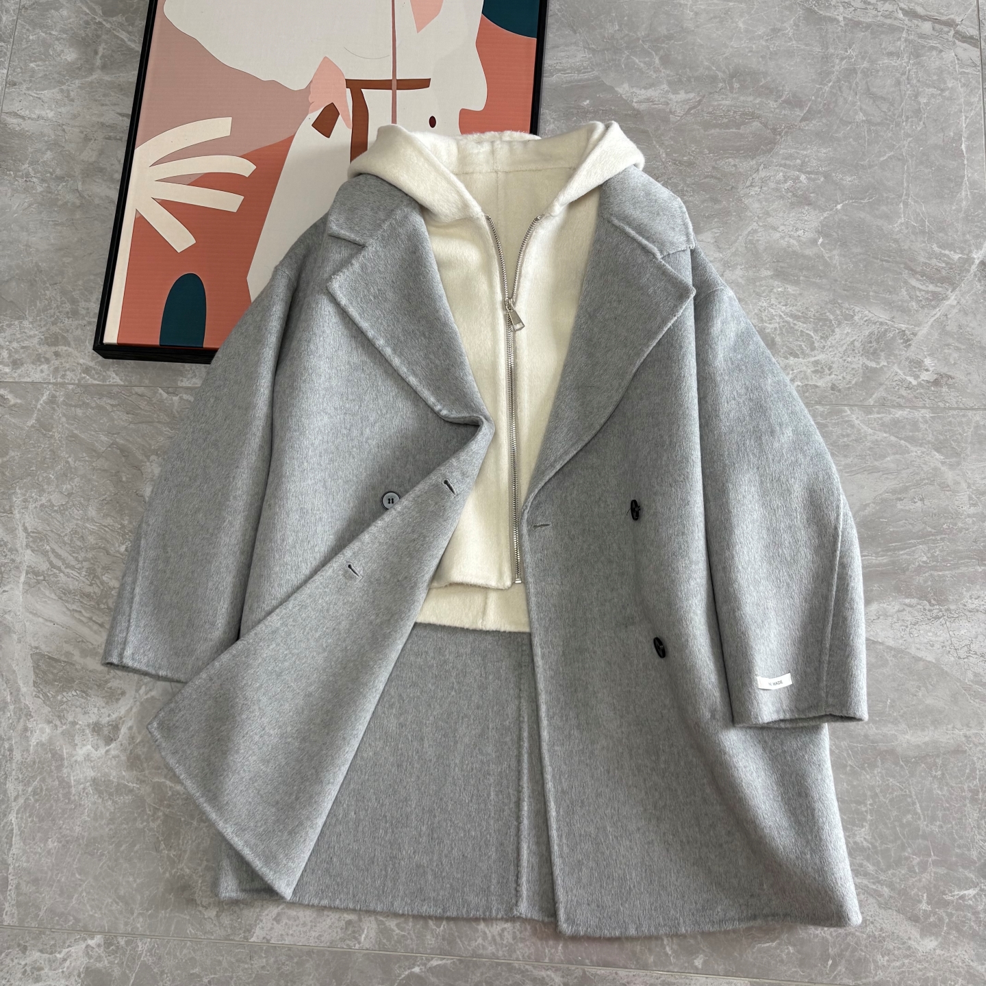 简约连帽拉链马甲双面羊毛大衣女