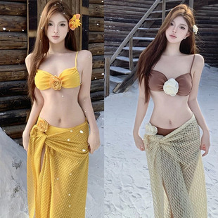 海边度假bikini辣妹比基尼花朵性感度假高级感纯欲防晒显瘦泳衣女