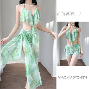 分体三件套泳衣女比基尼bikini海边遮肚显瘦性感泳装 琉璃岛