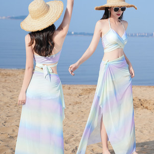 bikini比基尼分体游泳衣女三件套海岛沙滩温泉度假彩色甜妹泳装