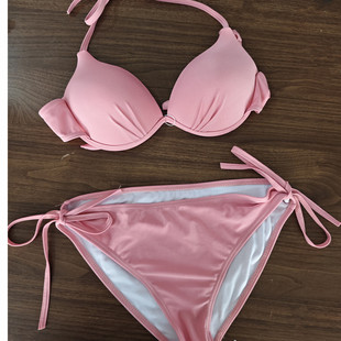 泳衣女新款 玫红色比基尼三角钢托聚拢小胸性感bikini沙滩度假泳装