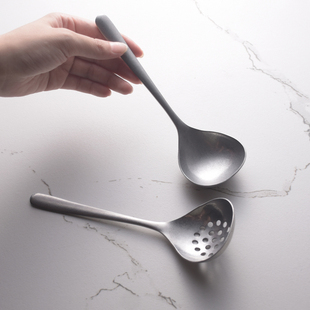 加厚304不锈钢火锅漏勺家用做旧复古汤匙大调羹长柄喝汤勺子防烫