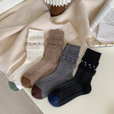 袜子复古中筒袜女春夏日系浮雕纯欲郁金香袜秋冬植物花卉系堆堆袜