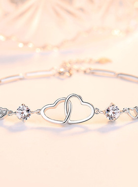 哎呀呀纯银心形镶锆钻礼品手链