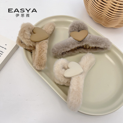 爱心毛绒抓夹韩国秋冬毛茸茸发夹