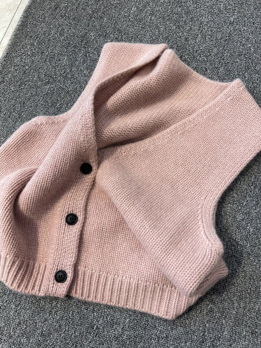 핑크 캐시미어 조끼 니트 조끼 여성 초가을 2024 새로운 V 넥 민소매 조끼 쌓인 카디건 자켓