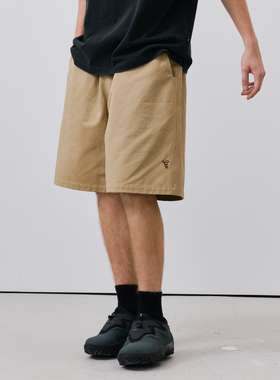 BOHRHOO 24SS基础素色刺绣logo纯棉斜纹橡筋抽绳懒人宽松短裤男女