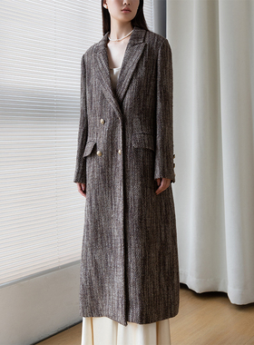 JIRANDESIGN高端定制羊毛大衣复古时尚宽松长款美拉德外套