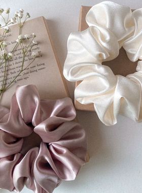 法式简约丝滑100%桑蚕丝真丝缎面发圈女高级感头饰奶油质感扎头发