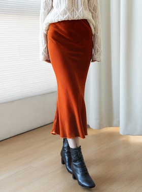 JIRANDESIGN 秋冬高端美拉德色金丝绒鱼尾半裙修身红色显瘦