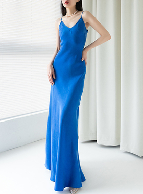 JIRANDESIGN 46色 45°斜裁 可定制长度铜氨丝彩虹长款吊带连衣裙