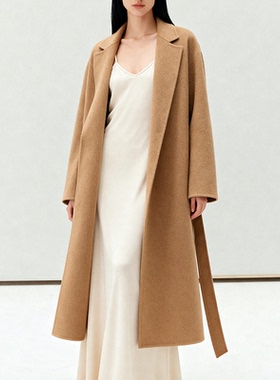 JIRANDESIGN-经典简约宽松超长羊绒睡袍款毛双面羊毛呢大衣女高个