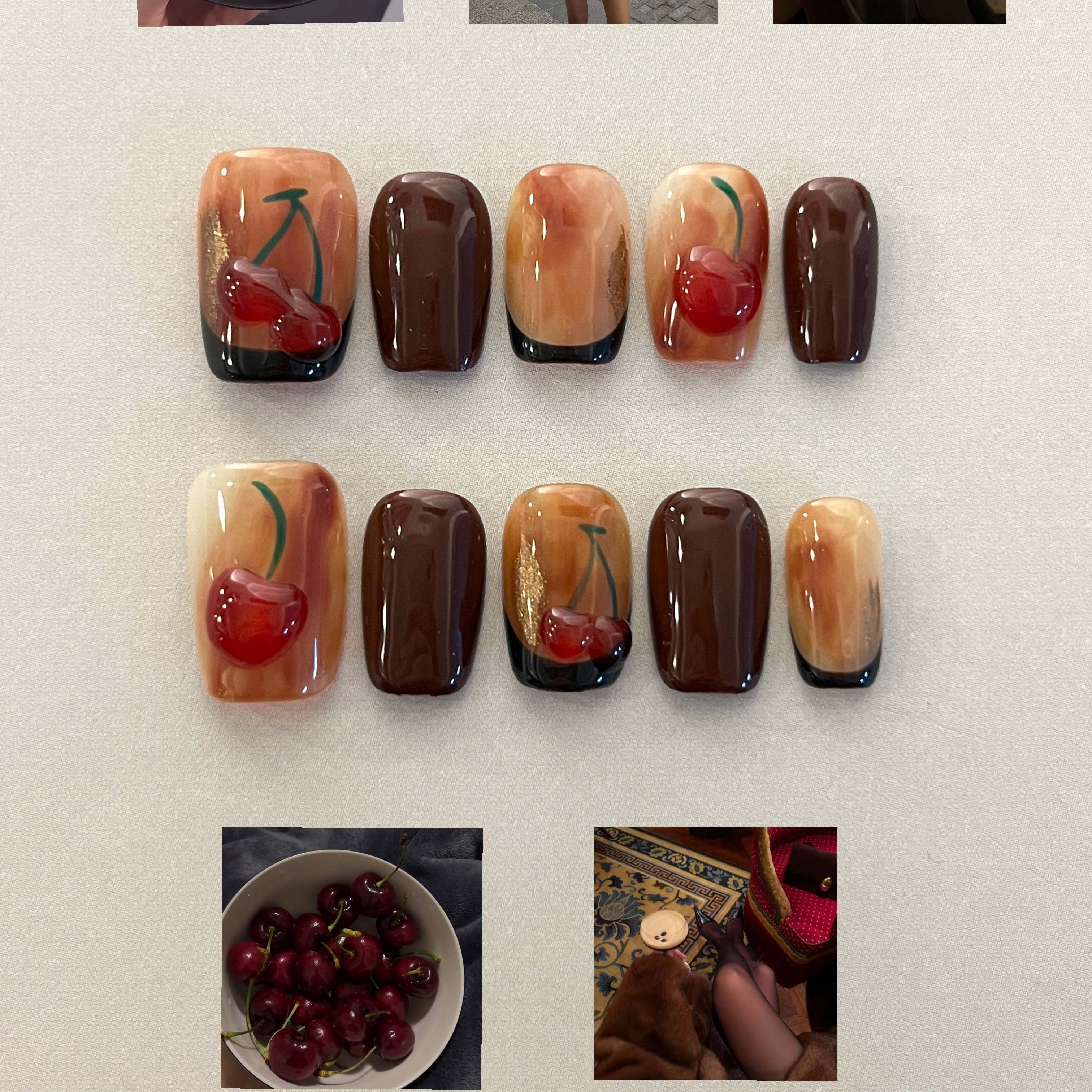 IS'SYI  NAIL【焦糖樱桃】韩系立体小众气质ins手工穿戴美甲