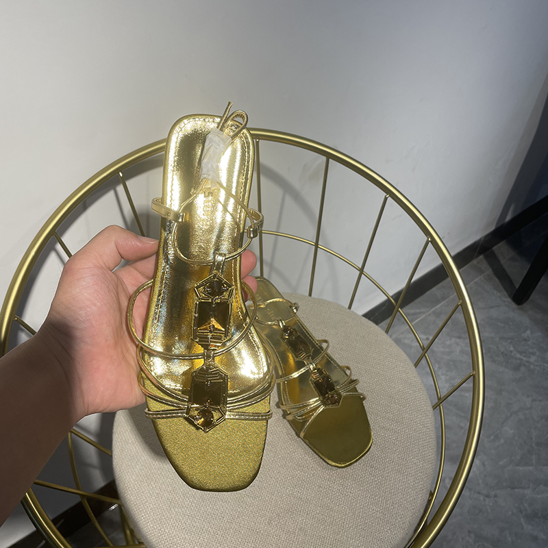 中古款~~埃及艳后  上脚巨好看~~系带方头平底罗马凉鞋