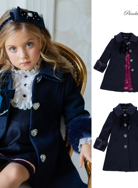 4Z 葡萄牙PICCOLA女童春秋冬毛呢大衣爱心水晶扣子大衣公主外套