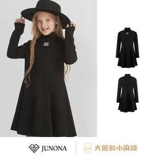 大熊家Junona姐妹装亲子装礼服裙女童女宝春夏长袖黑色时尚连衣裙