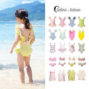 4Z现货大熊家希腊Selini Action女童比基尼花朵可爱连体泳衣沙滩