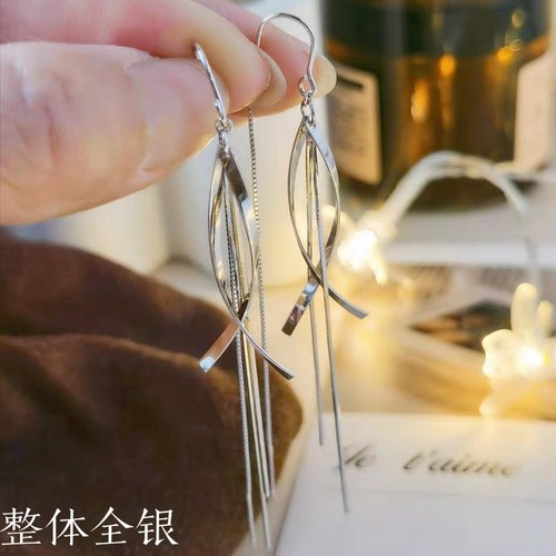 简约通体S925纯银长款流苏耳环波浪防丢耳线耳饰女轻奢高级感耳坠