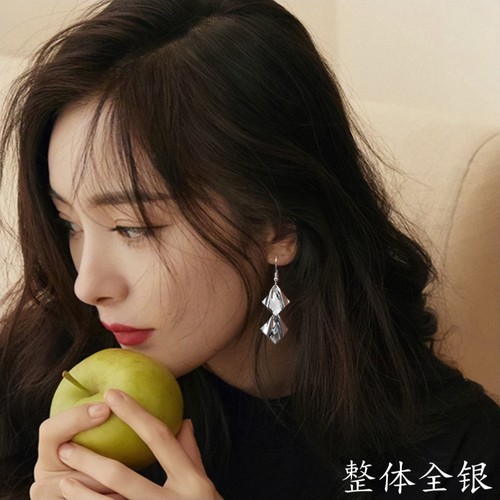 极简通体S925纯银菱形耳环冷淡风耳钩防过敏几何耳坠养耳洞耳饰