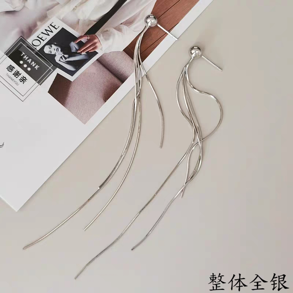 耳饰s925纯银耳钉气质蛇骨链耳坠长款流苏耳环简约新款轻奢高级感