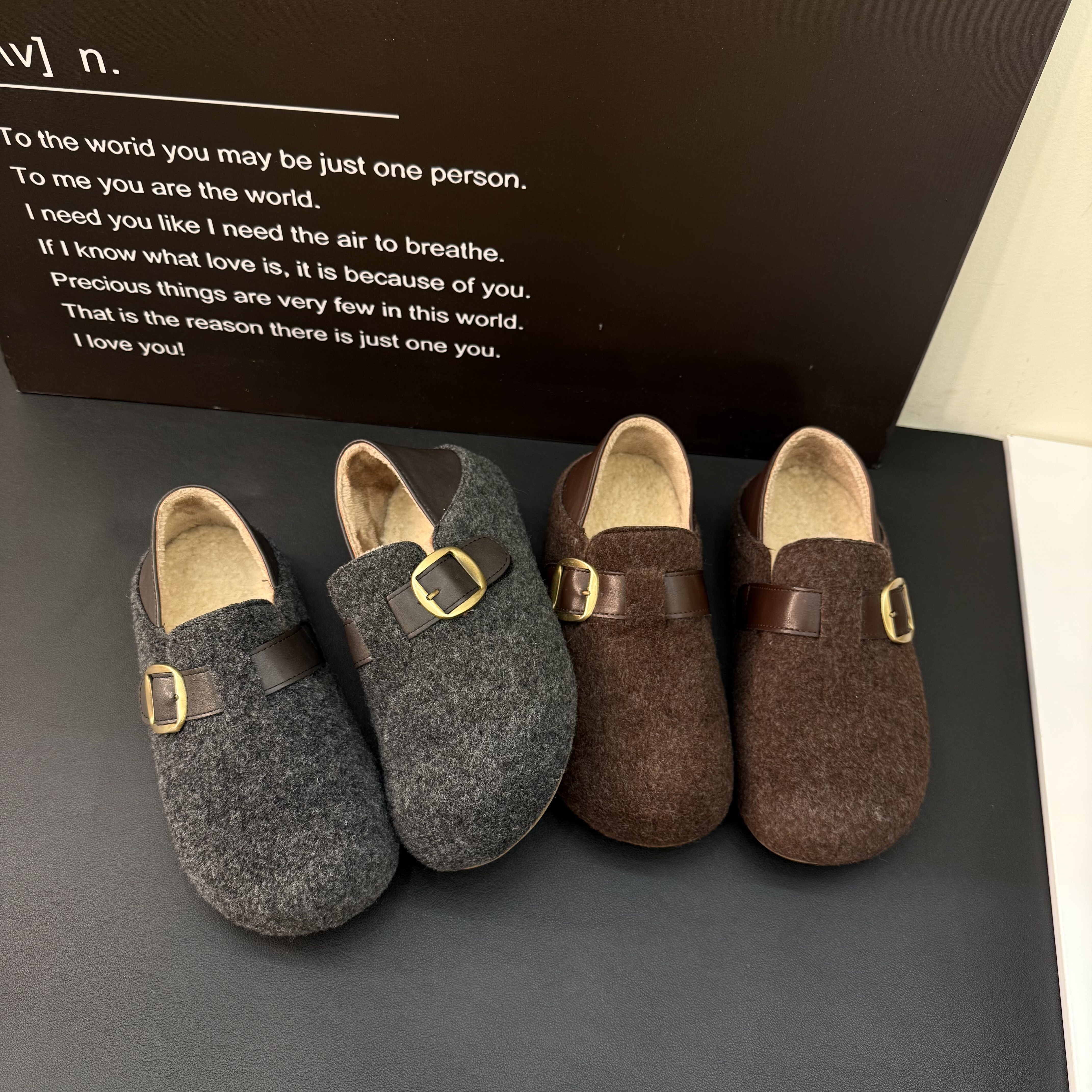 厚底复古内增高两穿勃肯鞋女2025新款秋冬毛呢懒人加绒棉鞋