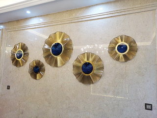 北欧轻奢电镀金色玄关壁饰酒店会所墙壁挂件创意圆形装饰画欧式