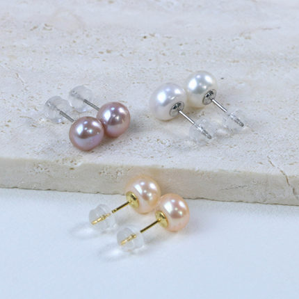 【可乐优选】吉祥三宝925银7-8mm三色极光无核珍珠耳钉R173