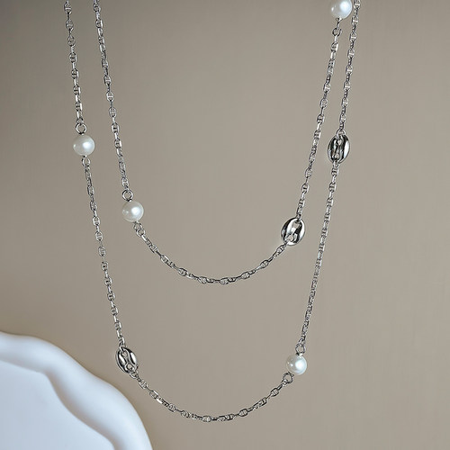 【可乐优选】设计师款猪鼻子珍珠s925纯银项链 约7-8mm  长约79