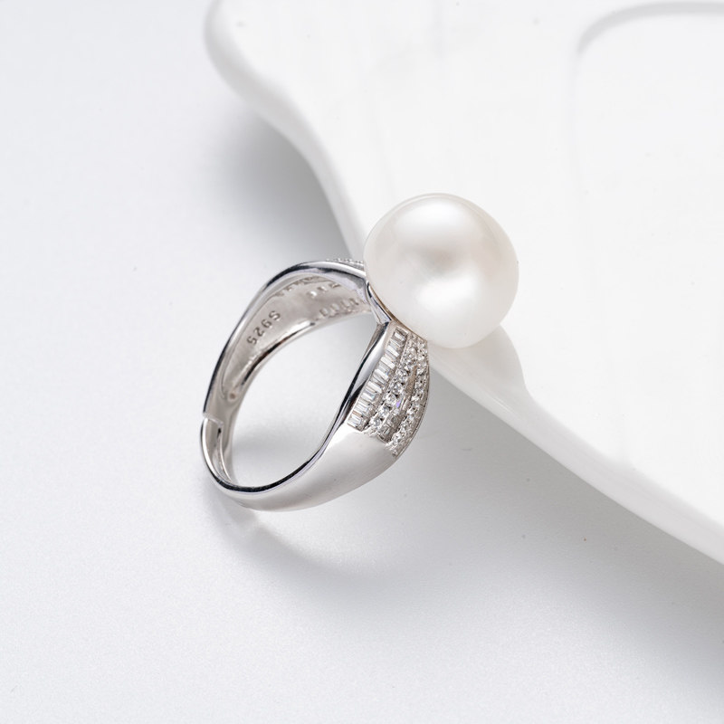 【可乐优选】s925银12-13mm淡水珍珠戒指开口可调节