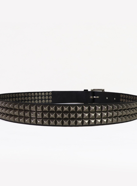 Studded 暗黑朋克腰带男复古铆钉皮带格子纹蒙古包塔钉裤带潮日本