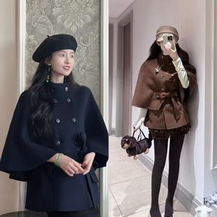 大姐姐ode风格 斗篷澳毛氛围感千金风高级感百搭气质毛呢外套短款