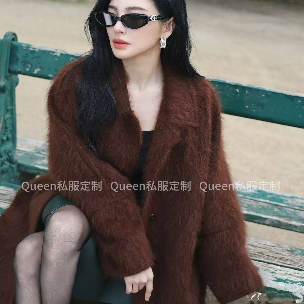 张雨绮同款拉绒外套气质高贵优雅