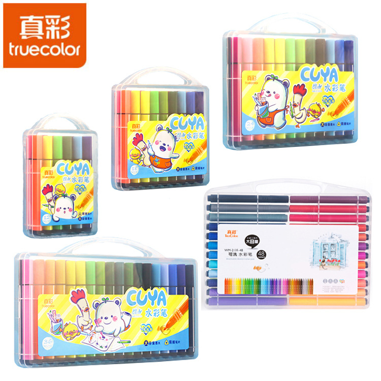 真彩2116酷吖24色可洗水彩笔12色儿童彩笔三角杆大容量彩色画笔