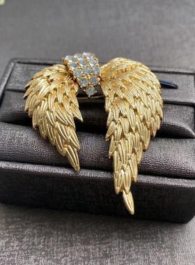 中古vintage翅膀胸针 优雅大方羽翼镀金胸针复古立体西装大衣胸针